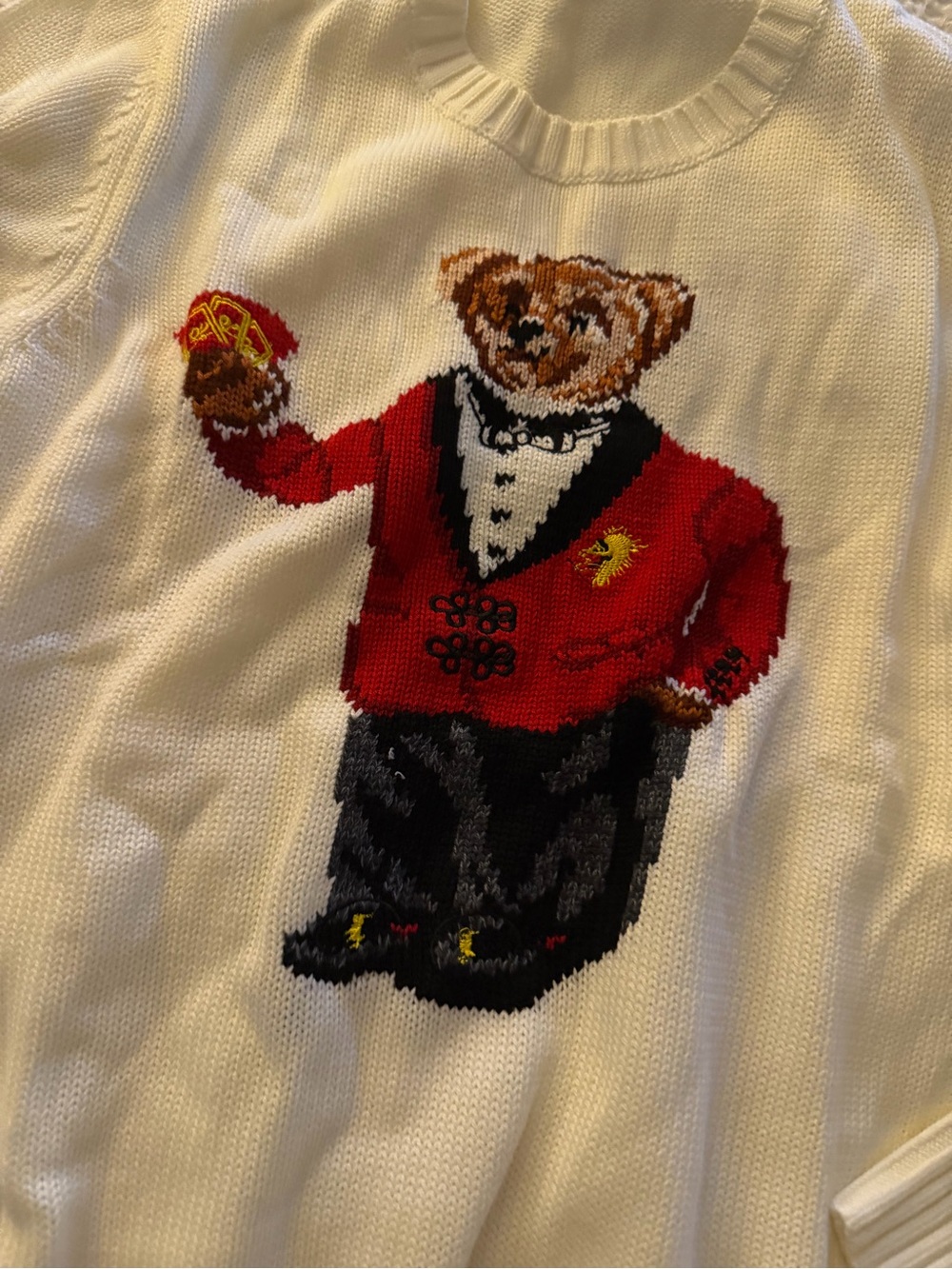 Ralph Lauren White Crewneck Sweater with Red Teddy Bear Motif - Picture 3 of 5